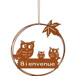 Dekoratief | Hanger m/uilen 'Bienvenue', roest, metaal, 21x20x1cm | A235928 Dekoratief | Hanger m/uilen 'Bienvenue', roest, metaal, 21x20x1cm | A235928