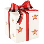 Dekoratief | Cadeautje, rood/wit, dolomiet, LED, 8x8x11cm | A235957 Dekoratief | Cadeautje, rood/wit, dolomiet, LED, 8x8x11cm | A235957