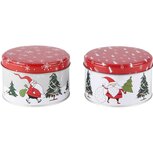 Dekoratief | Doos rond m/santa, metaal, 10x10x6cm, set van 2 stuks | A235988 Dekoratief | Doos rond m/santa, metaal, 10x10x6cm, set van 2 stuks | A235988