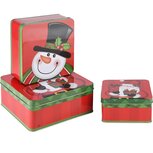 Dekoratief | Set 3 dozen vierkant m/santa/sneeuwman, metaal, 18x18x8cm | A235994 Dekoratief | Set 3 dozen vierkant m/santa/sneeuwman, metaal, 18x18x8cm | A235994