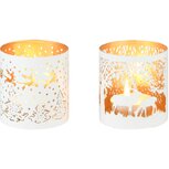 Dekoratief | Theelichthouder 'Deer', wit/goud, metaal, 10x10x10cm, set van 2 stuks | A238020 Dekoratief | Theelichthouder 'Deer', wit/goud, metaal, 10x10x10cm, set van 2 stuks | A238020