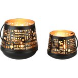 Dekoratief | Windlicht 'Merry Christmas', zwart/goud, metaal, 13x13x12cm | A238026 Dekoratief | Windlicht 'Merry Christmas', zwart/goud, metaal, 13x13x12cm | A238026