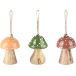 Dekoratief | Hanger paddenstoel, oranje/rood/groen, hout/email, 5x5x7cm, set van 3 stuks | A238036 Dekoratief | Hanger paddenstoel, oranje/rood/groen, hout/email, 5x5x7cm, set van 3 stuks | A238036