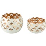 Dekoratief | Set 2 theelichthouders, groen/goud, metaal/email, 15x15x13cm | A238065 Dekoratief | Set 2 theelichthouders, groen/goud, metaal/email, 15x15x13cm | A238065