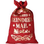 Dekoratief | Jutezak 'Reindeer Mail', rood/goud, 50x80cm | A238093 Dekoratief | Jutezak 'Reindeer Mail', rood/goud, 50x80cm | A238093