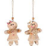 Dekoratief | Hanger cookie, naturel/wit/roze, hout, 11x8x2cm, set van 2 stuks | A238112 Dekoratief | Hanger cookie, naturel/wit/roze, hout, 11x8x2cm, set van 2 stuks | A238112