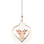 Dekoratief | Hanger kerstbal m/rendier, naturel/wit, hout, 12x10x2cm | A238124 Dekoratief | Hanger kerstbal m/rendier, naturel/wit, hout, 12x10x2cm | A238124