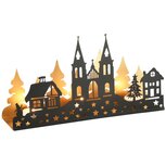 Dekoratief | Theelichthouder m/huizen/bomen, zwart/goud, metaal, 33x8x18cm | A238161 Dekoratief | Theelichthouder m/huizen/bomen, zwart/goud, metaal, 33x8x18cm | A238161