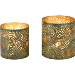 Dekoratief | Set 2 Waxinelichthouders 'Palm Leaves', groen/goud, metaal, 13x13x13cm | A238165 Dekoratief | Set 2 Waxinelichthouders 'Palm Leaves', groen/goud, metaal, 13x13x13cm | A238165