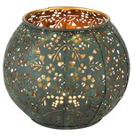 Dekoratief | Theelichthouder 'Flowered', groen/goud, metaal, 12x12x8cm | A238169 Dekoratief | Theelichthouder 'Flowered', groen/goud, metaal, 12x12x8cm | A238169