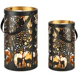 Dekoratief | Set 2 Waxinelichthouders 'Forest Secrets', zwart/goud, metaal, 18x18x30cm | A238173 Dekoratief | Set 2 Waxinelichthouders 'Forest Secrets', zwart/goud, metaal, 18x18x30cm | A238173
