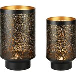 Dekoratief | Set 2 Waxinelichthouders op voet 'Poppy', zwart/goud, metaal, 18x18x31cm | A238174 Dekoratief | Set 2 Waxinelichthouders op voet 'Poppy', zwart/goud, metaal, 18x18x31cm | A238174