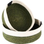 Dekoratief | Set 2 manden rond, wit/groen, katoen, 24x24x9cm | A238190 Dekoratief | Set 2 manden rond, wit/groen, katoen, 24x24x9cm | A238190