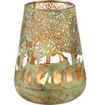 Dekoratief | Lantaarn 'Wandering Deer', groen/goud, metaal, 12x18x22cm | A238207 Dekoratief | Lantaarn 'Wandering Deer', groen/goud, metaal, 12x18x22cm | A238207