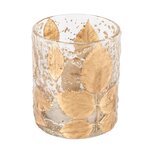 Dekoratief | Theelichthouder 'Golden Leaves', transparant, glas, 7x7x9cm | A238231 Dekoratief | Theelichthouder 'Golden Leaves', transparant, glas, 7x7x9cm | A238231