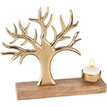 Dekoratief | Theelichthouder m/boom, naturel/goud, hout/metaal, 24x5x20cm | A238241 Dekoratief | Theelichthouder m/boom, naturel/goud, hout/metaal, 24x5x20cm | A238241