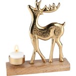 Dekoratief | Theelichthouder m/rendier, naturel/goud, hout/metaal, 17x5x20cm | A238243 Dekoratief | Theelichthouder m/rendier, naturel/goud, hout/metaal, 17x5x20cm | A238243