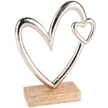 Dekoratief | Deco harten op voet, naturel/zilver, hout/metaal, 15x5x19cm | A238244 Dekoratief | Deco harten op voet, naturel/zilver, hout/metaal, 15x5x19cm | A238244