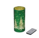 Dekoratief | Waxinelichthouder m/dennenbomen, groen, glas, LED, 8x8x17cm | A239010 Dekoratief | Waxinelichthouder m/dennenbomen, groen, glas, LED, 8x8x17cm | A239010