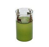 Dekoratief | Windlicht m/herten/bomen, groen, glas, 8x8x15cm | A239017 Dekoratief | Windlicht m/herten/bomen, groen, glas, 8x8x15cm | A239017