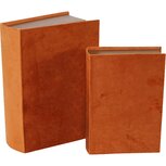 Dekoratief | Set 2 boekdozen, oranje/goud, hout, 27x19x7cm | A239069 Dekoratief | Set 2 boekdozen, oranje/goud, hout, 27x19x7cm | A239069