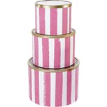 Dekoratief | Set 3 tondozen 'Pink Stripes', roze/wit, karton/glas, 20x20x15cm | A239072 Dekoratief | Set 3 tondozen 'Pink Stripes', roze/wit, karton/glas, 20x20x15cm | A239072
