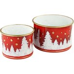 Dekoratief | Set 2 bakken rond m/bomen, rood/wit, metaal, 25x25x17cm | A239079 Dekoratief | Set 2 bakken rond m/bomen, rood/wit, metaal, 25x25x17cm | A239079