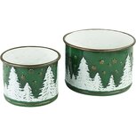 Dekoratief | Set 2 bakken rond m/bomen, groen/wit, metaal, 25x25x17cm | A239080 Dekoratief | Set 2 bakken rond m/bomen, groen/wit, metaal, 25x25x17cm | A239080