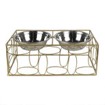 Clayre & Eef | Voerbak Hond Kat Goudkleurig 38x20x13 cm / 2x500 ml | 6Y5429 Clayre & Eef | Voerbak Hond Kat Goudkleurig 38x20x13 cm / 2x500 ml | 6Y5429