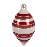 Clayre & Eef | Kerstbal Rood Wit ø 8x15 cm | 6GL4330