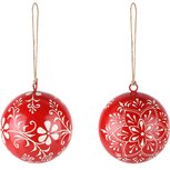Dekoratief | Hanger bal 'Kerry Work', rood/wit, metaal, 8x8x8cm, set van 2 stuks | A238320 Dekoratief | Hanger bal 'Kerry Work', rood/wit, metaal, 8x8x8cm, set van 2 stuks | A238320