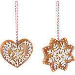 Dekoratief | Hanger cookie hart/ster, bruin/wit, resina, 8x7x1cm, set van 2 stuks | A225545 Dekoratief | Hanger cookie hart/ster, bruin/wit, resina, 8x7x1cm, set van 2 stuks | A225545