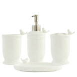 Clayre & Eef | Badkamerset Set van 4 Vogel Wit 10x7x13 cm/10x7x13 cm/10x7x19 cm/15x10x4 cm | 62977 Clayre & Eef | Badkamerset Set van 4 Vogel Wit 10x7x13 cm/10x7x13 cm/10x7x19 cm/15x10x4 cm | 62977