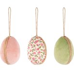 Dekoratief | Box 6 hangeieren, roze/groen, stof, 15x14cm | A240193 Dekoratief | Box 6 hangeieren, roze/groen, stof, 15x14cm | A240193