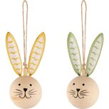 Dekoratief | Hanger bunny, naturel/groen/geel, hout, 12x6x6cm, set van 2 stuks | A240536 Dekoratief | Hanger bunny, naturel/groen/geel, hout, 12x6x6cm, set van 2 stuks | A240536