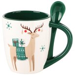 Dekoratief | Mok m/lepel m/rendier, dolomiet, wit/groen, 13x9x10cm | A245031 Dekoratief | Mok m/lepel m/rendier, dolomiet, wit/groen, 13x9x10cm | A245031