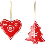 Dekoratief | Hanger hartje/boompje, dolomiet, rood/wit, 7x1x6cm, set van 2 stuks | A245042 Dekoratief | Hanger hartje/boompje, dolomiet, rood/wit, 7x1x6cm, set van 2 stuks | A245042