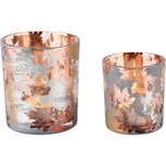 Dekoratief | Set 2 theelichthouders 'Chestnut Leaf ', glas, 9x9x10cm | A245079 Dekoratief | Set 2 theelichthouders 'Chestnut Leaf ', glas, 9x9x10cm | A245079