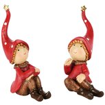Dekoratief | Winterkindje zittend m/muts, rood/bruin, resina, 6x4x11cm, set van 2 stuks | A245100 Dekoratief | Winterkindje zittend m/muts, rood/bruin, resina, 6x4x11cm, set van 2 stuks | A245100