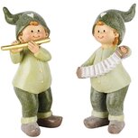 Dekoratief | Winterkindje m/fluit/accordeon, groen, resina, 7x6x16cm, set van 2 stuks | A245113 Dekoratief | Winterkindje m/fluit/accordeon, groen, resina, 7x6x16cm, set van 2 stuks | A245113