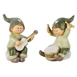 Dekoratief | Winterkindje m/gitaar/trommel, groen, resina, 6x7x9cm, set van 2 stuks | A245115 Dekoratief | Winterkindje m/gitaar/trommel, groen, resina, 6x7x9cm, set van 2 stuks | A245115