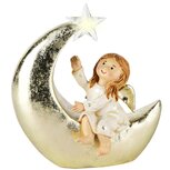 Dekoratief | Winterkindje zittend op maan, wit/goud, resina, LED, 13x6x15cm | A245126 Dekoratief | Winterkindje zittend op maan, wit/goud, resina, LED, 13x6x15cm | A245126