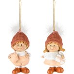 Dekoratief | Hanger winterkindje m/hartje, roze, resina, 4x3x7cm, set van 2 stuks | A245138 Dekoratief | Hanger winterkindje m/hartje, roze, resina, 4x3x7cm, set van 2 stuks | A245138