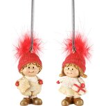 Dekoratief | Springveer m/winterkindje, beige/rood, resina, 4x3x7cm, set van 2 stuks | A245144 Dekoratief | Springveer m/winterkindje, beige/rood, resina, 4x3x7cm, set van 2 stuks | A245144