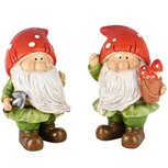 Dekoratief | Tuinkabouter m/paddenstoel, rood/groen, resina, 9x7x13cm, set van 2 stuks | A245149 Dekoratief | Tuinkabouter m/paddenstoel, rood/groen, resina, 9x7x13cm, set van 2 stuks | A245149