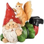 Dekoratief | Tuinkabouter liggend m/eekhoorn, groen/rood, resina, 18x10x13cm | A245151 Dekoratief | Tuinkabouter liggend m/eekhoorn, groen/rood, resina, 18x10x13cm | A245151
