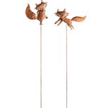 Dekoratief | Stick m/vosje, roest, metaal, 10x1x53cm, set van 2 stuks | A245215 Dekoratief | Stick m/vosje, roest, metaal, 10x1x53cm, set van 2 stuks | A245215