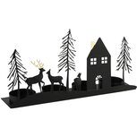 Dekoratief | Theelichthouder m/rendieren/huis, zwart, metaal, 23x5x13cm | A245223 Dekoratief | Theelichthouder m/rendieren/huis, zwart, metaal, 23x5x13cm | A245223