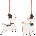 Dekoratief | Hanger koekje rendier, wit/bruin, klei, 8x1x10cm, set van 2 stuks | A245296 Dekoratief | Hanger koekje rendier, wit/bruin, klei, 8x1x10cm, set van 2 stuks | A245296