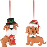 Dekoratief | Hanger hondje m/muts/hoed, klei, 10x3x8cm, set van 2 stuks | A245297 Dekoratief | Hanger hondje m/muts/hoed, klei, 10x3x8cm, set van 2 stuks | A245297
